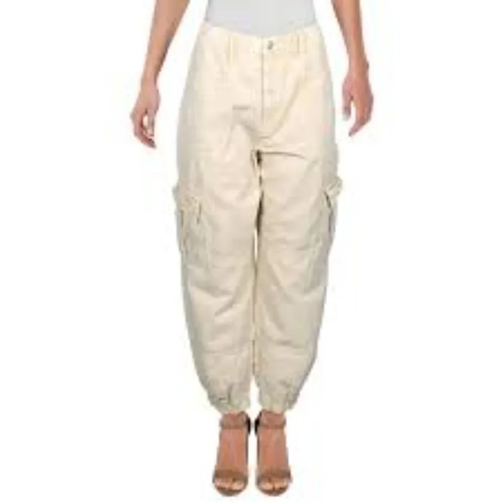 Free People Platoon Cargo Pants Khaki denim joggers jeans L - Picture 15 of 15